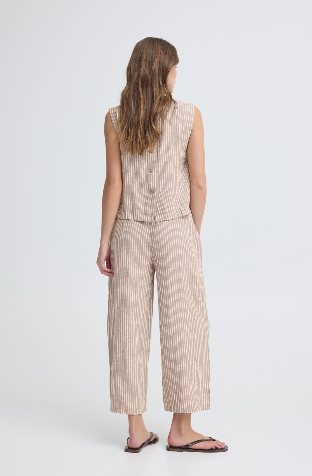 Woodsmoke Striped Linen Mix Cropped Trousers