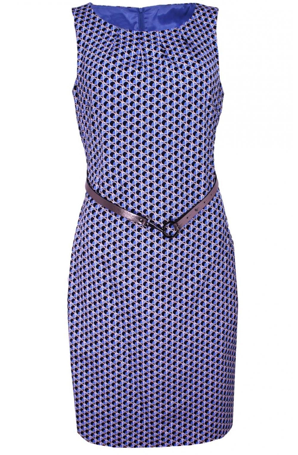 Aqua Patterned Belted Dress