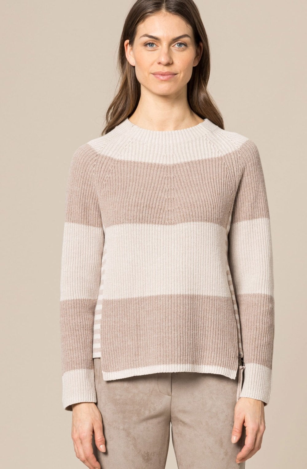 Beige Stripe Ribbed Jumper