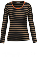 Black Nude & Orange Striped Top