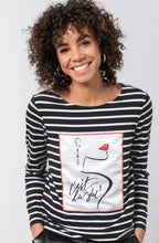 Black Striped Bold Print Front Top
