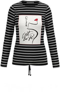 Black Striped Bold Print Front Top