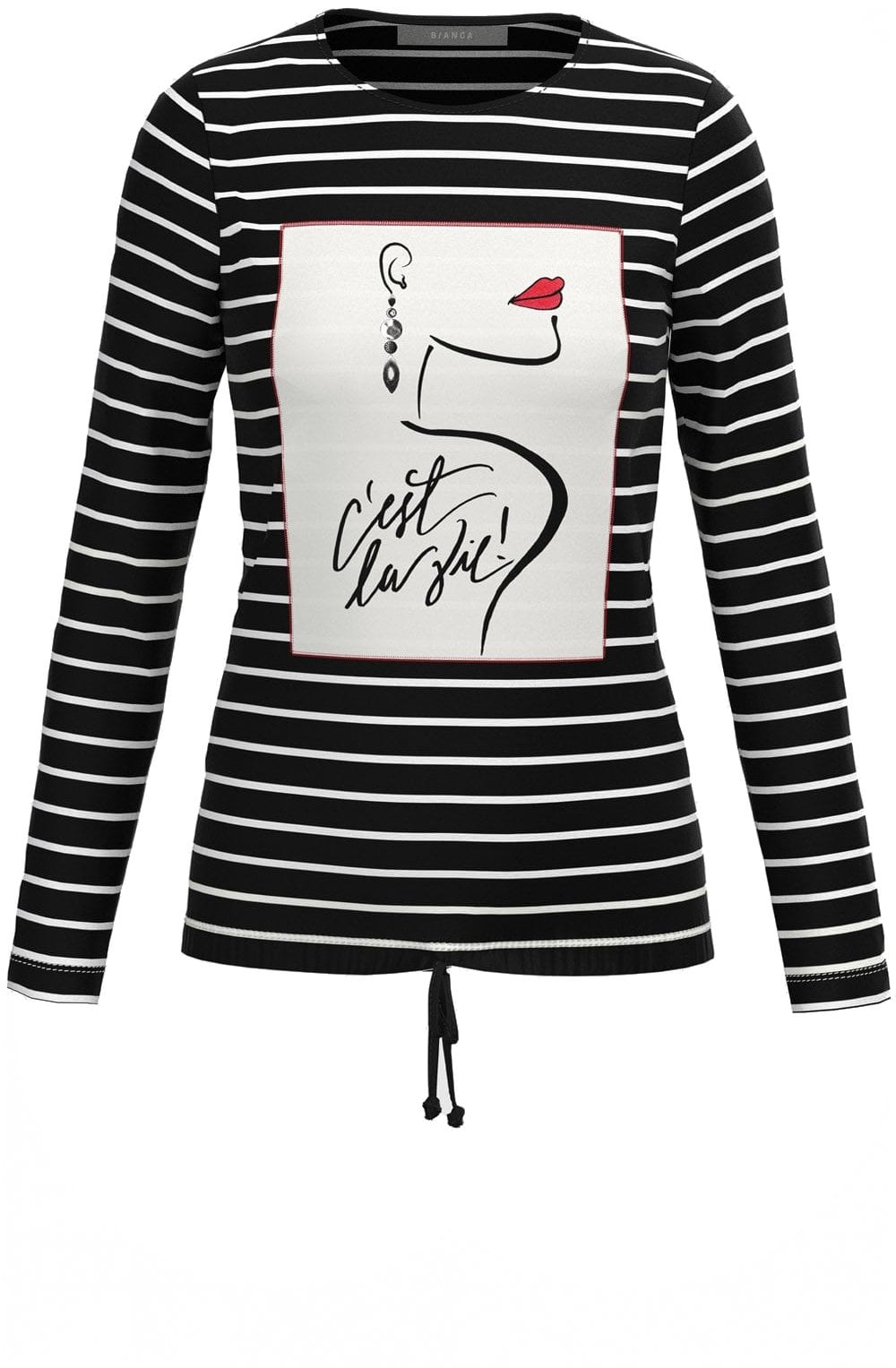 Black Striped Bold Print Front Top