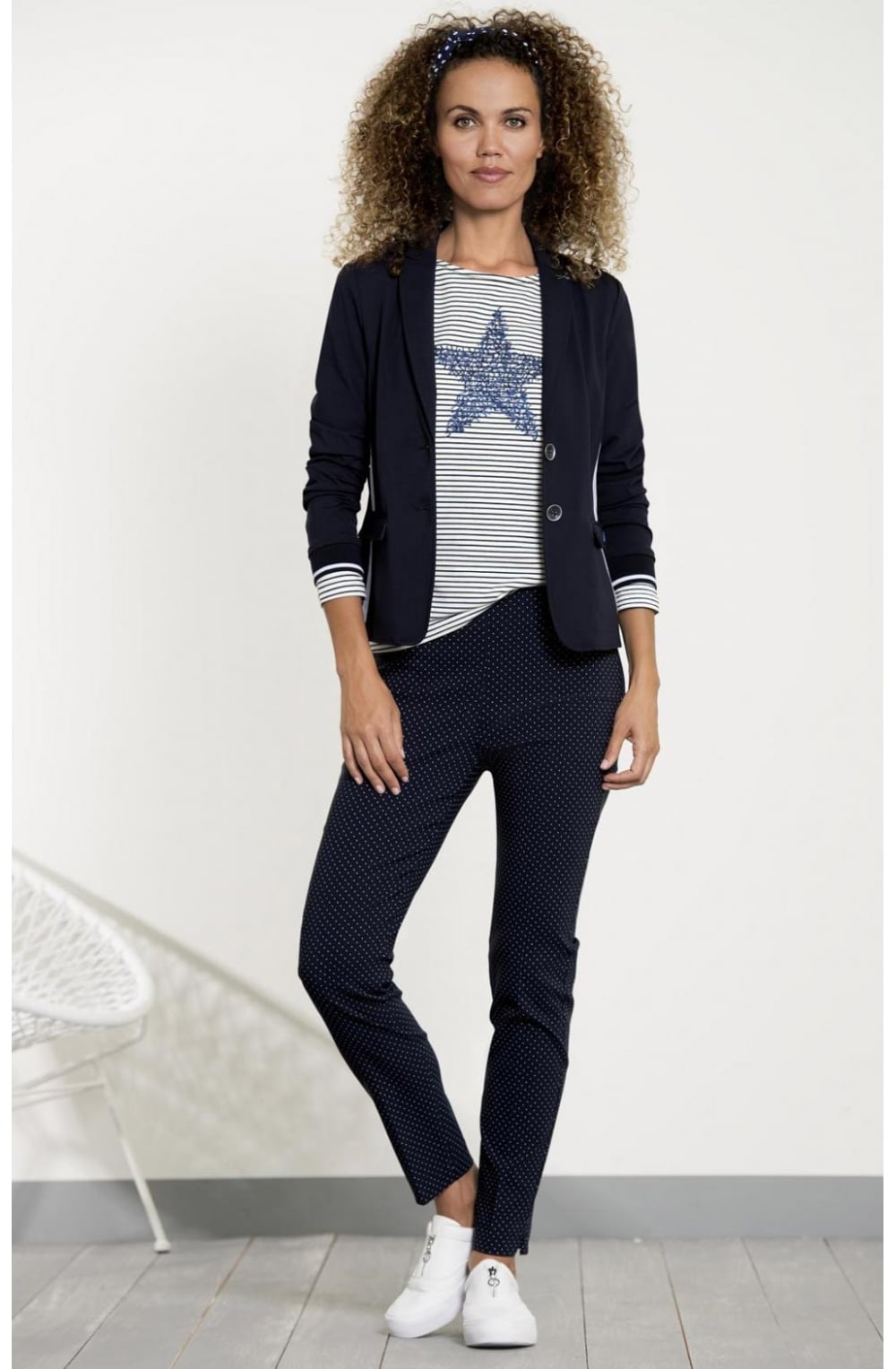 Dot Print Slim Leg Trousers