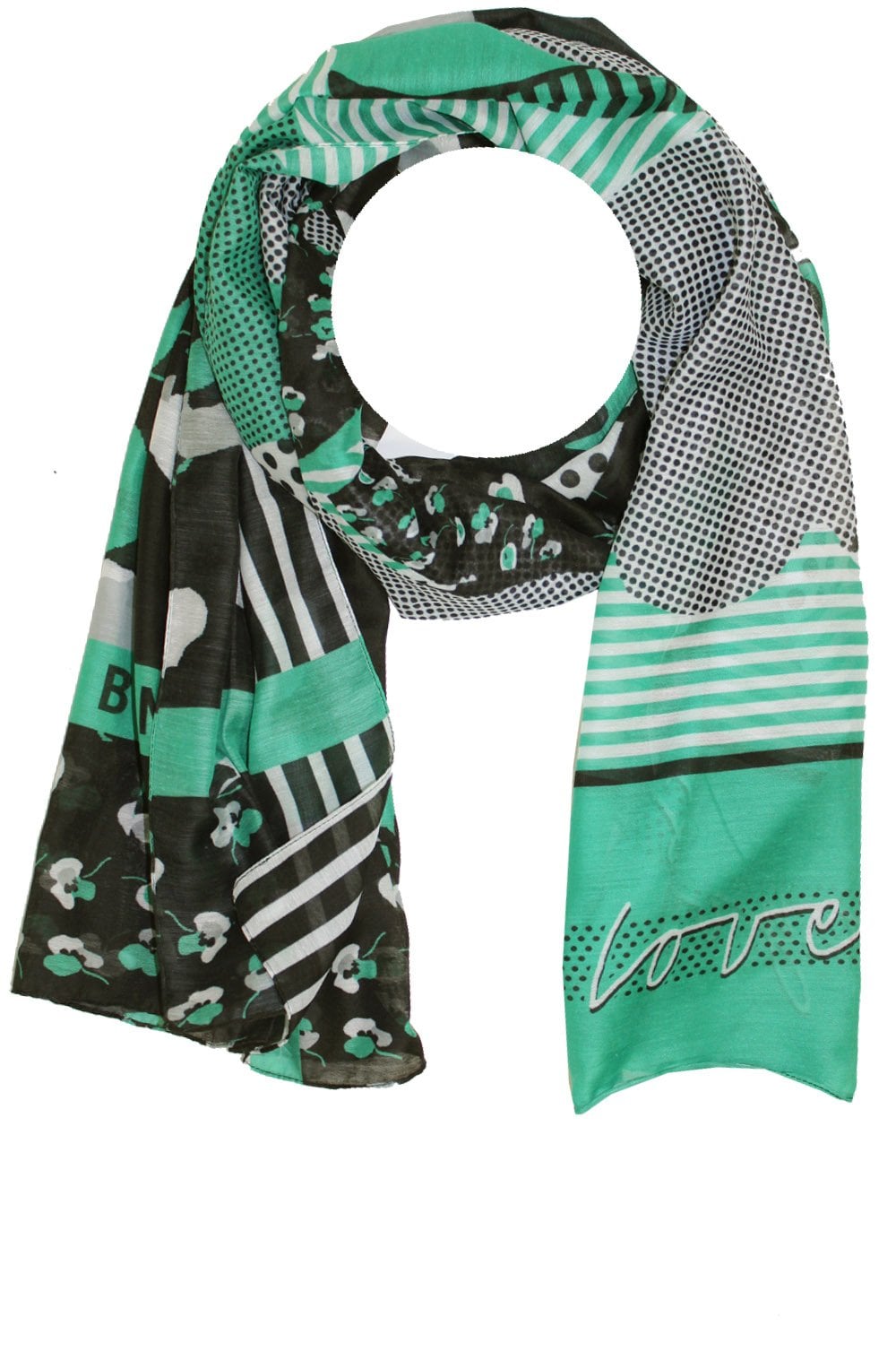 Green Spot & Stripe Print Scarf
