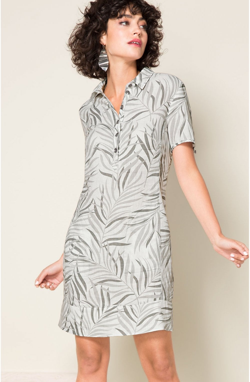 Grey Leaf Print Dress