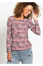 Grey & Red Striped Top