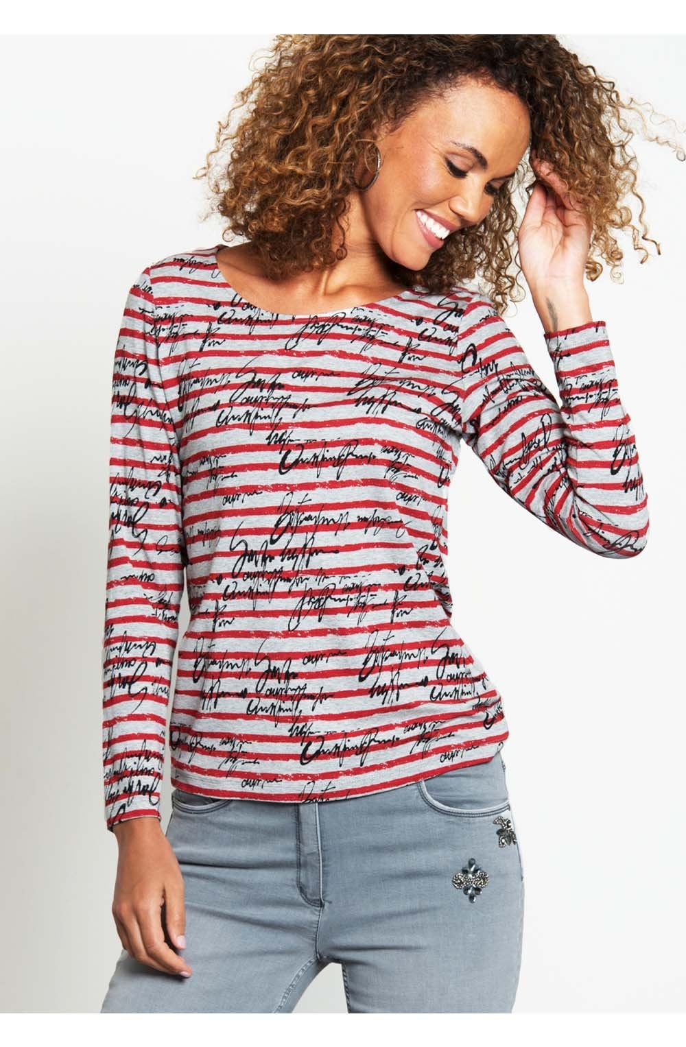 Grey & Red Striped Top