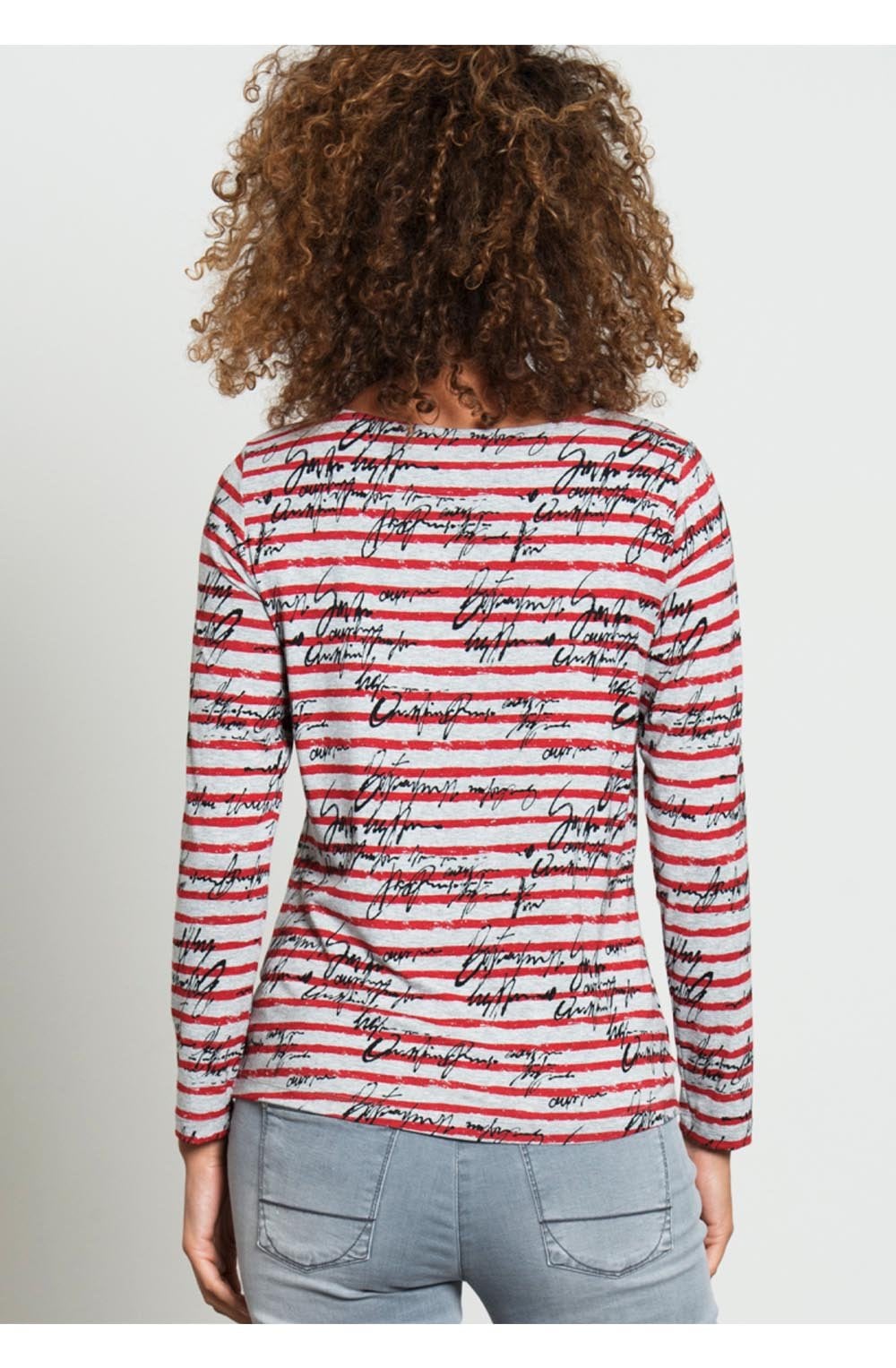 Grey & Red Striped Top