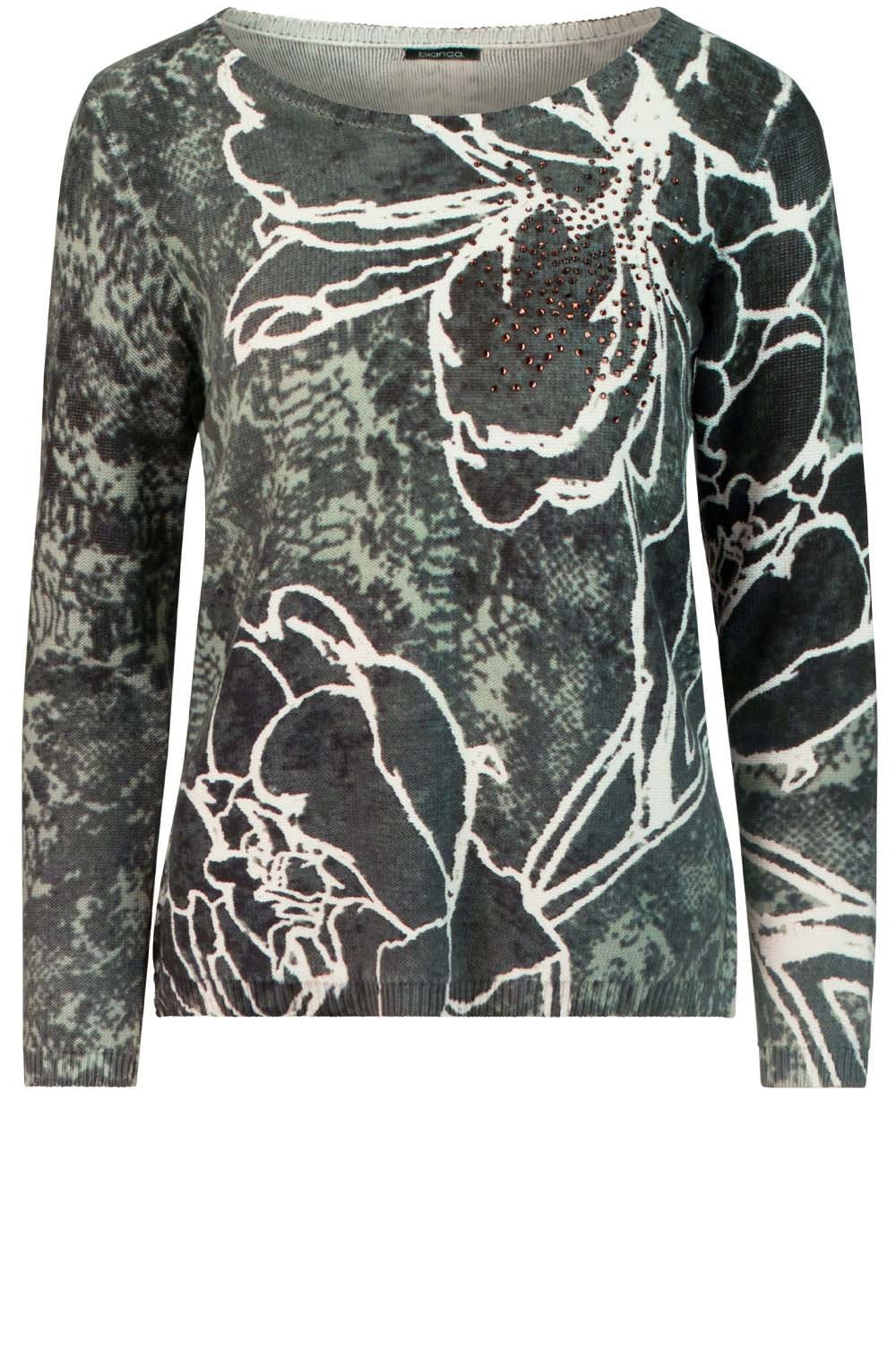 Khaki Floral Design Sweater