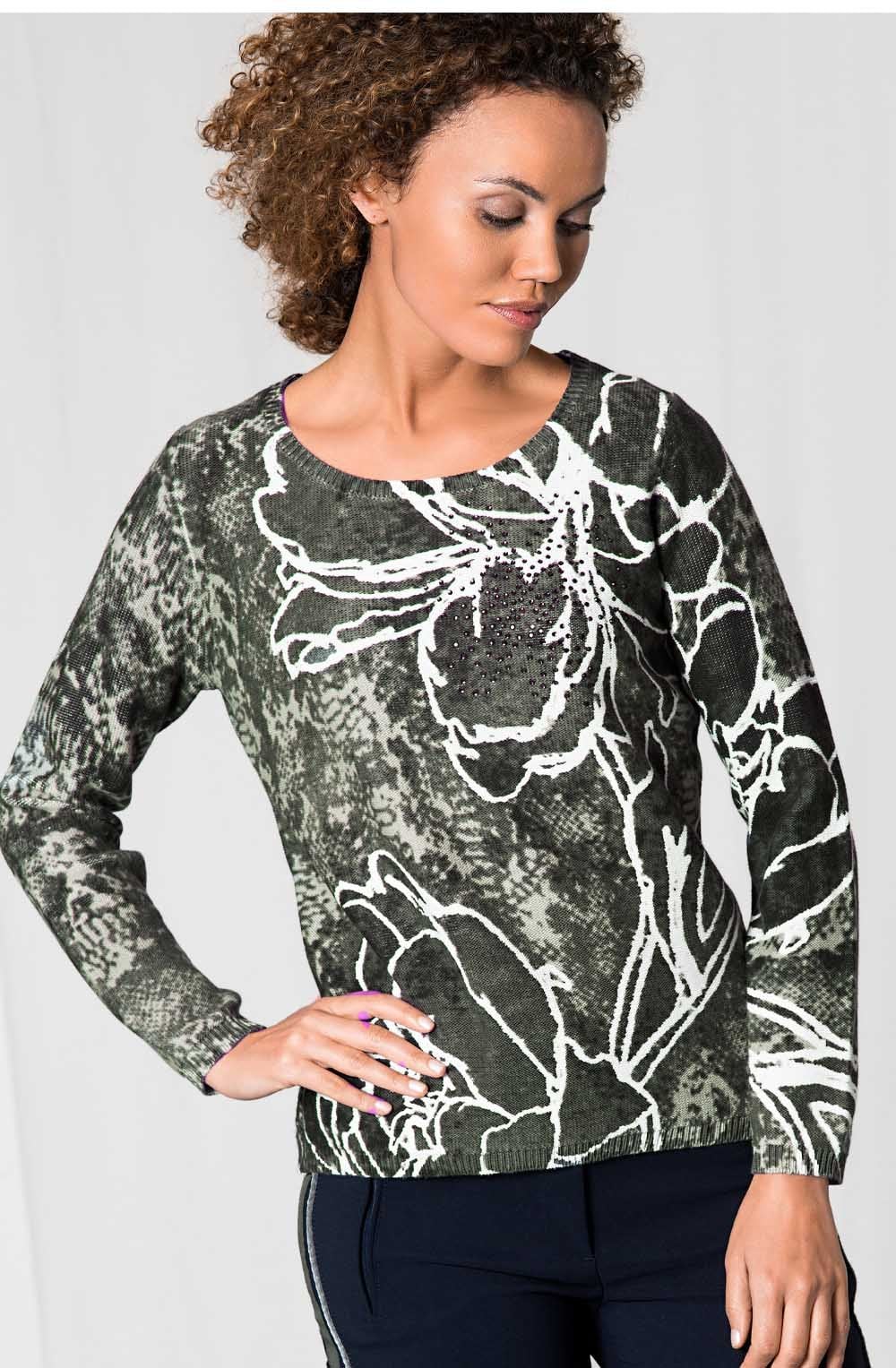 Khaki Floral Design Sweater