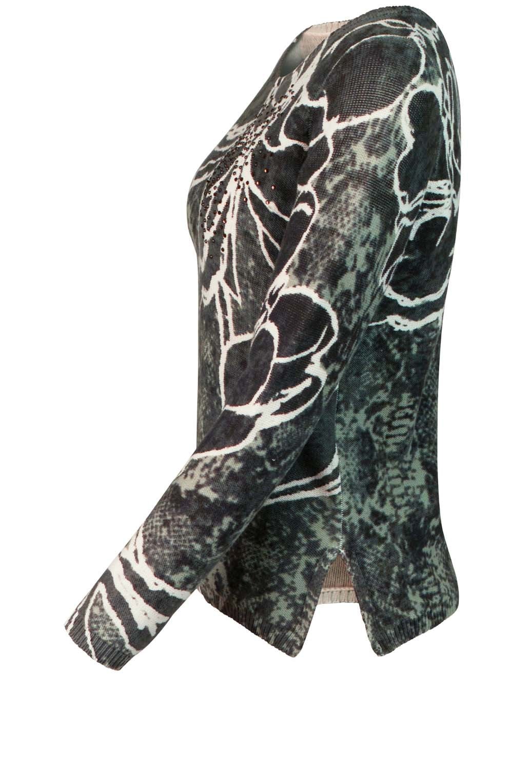 Khaki Floral Design Sweater