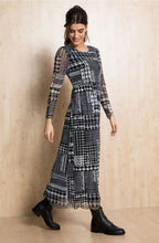 Mixed Pattern Long Sleeve Maxi Dress