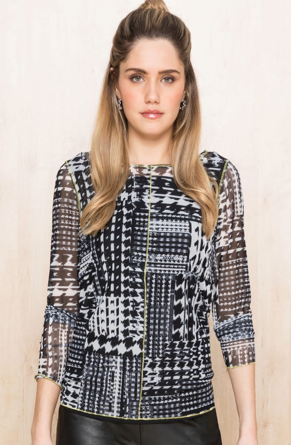 Multi Pattern Sheer Sleeve Top