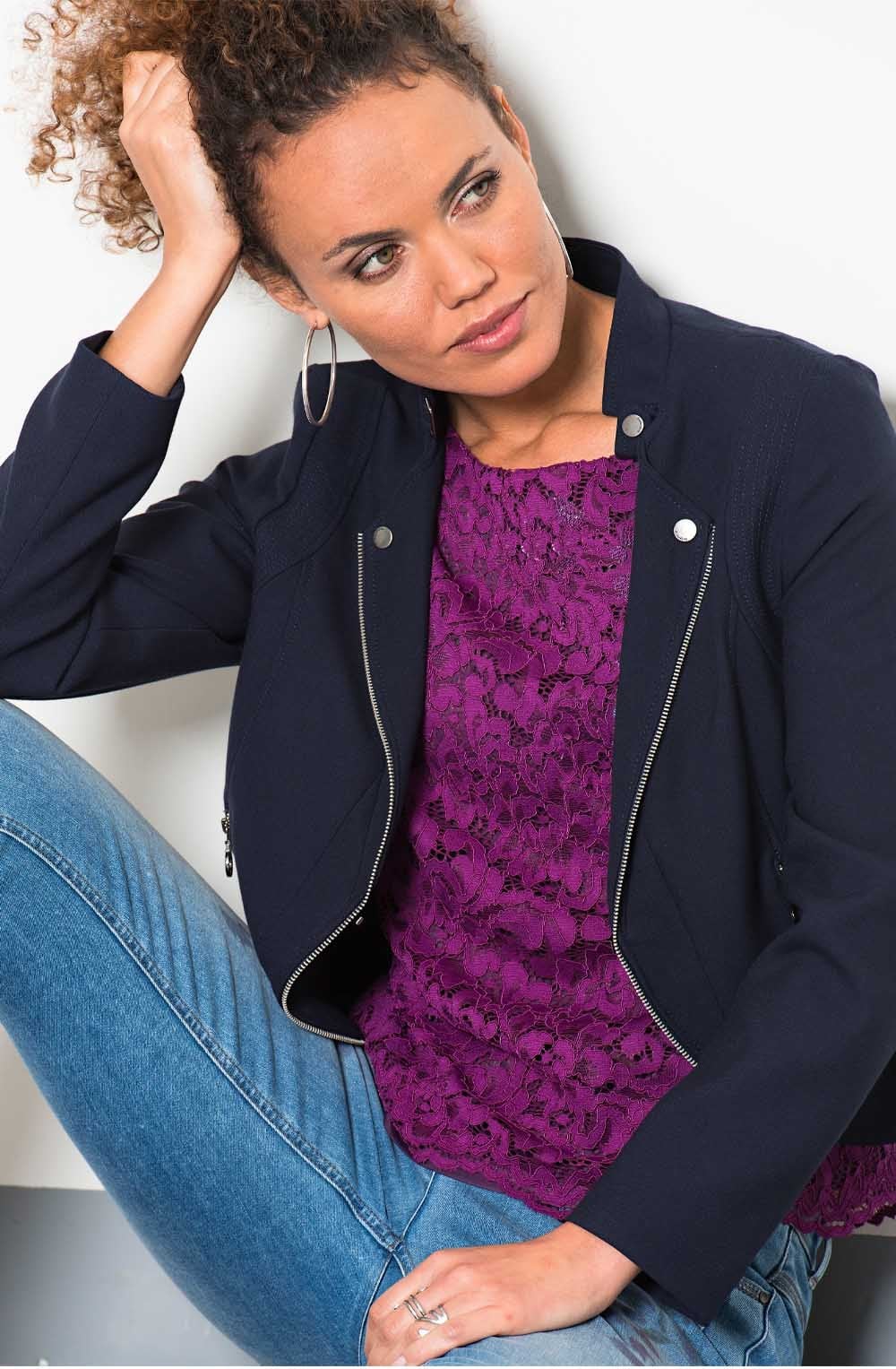 Navy Biker Style Jacket