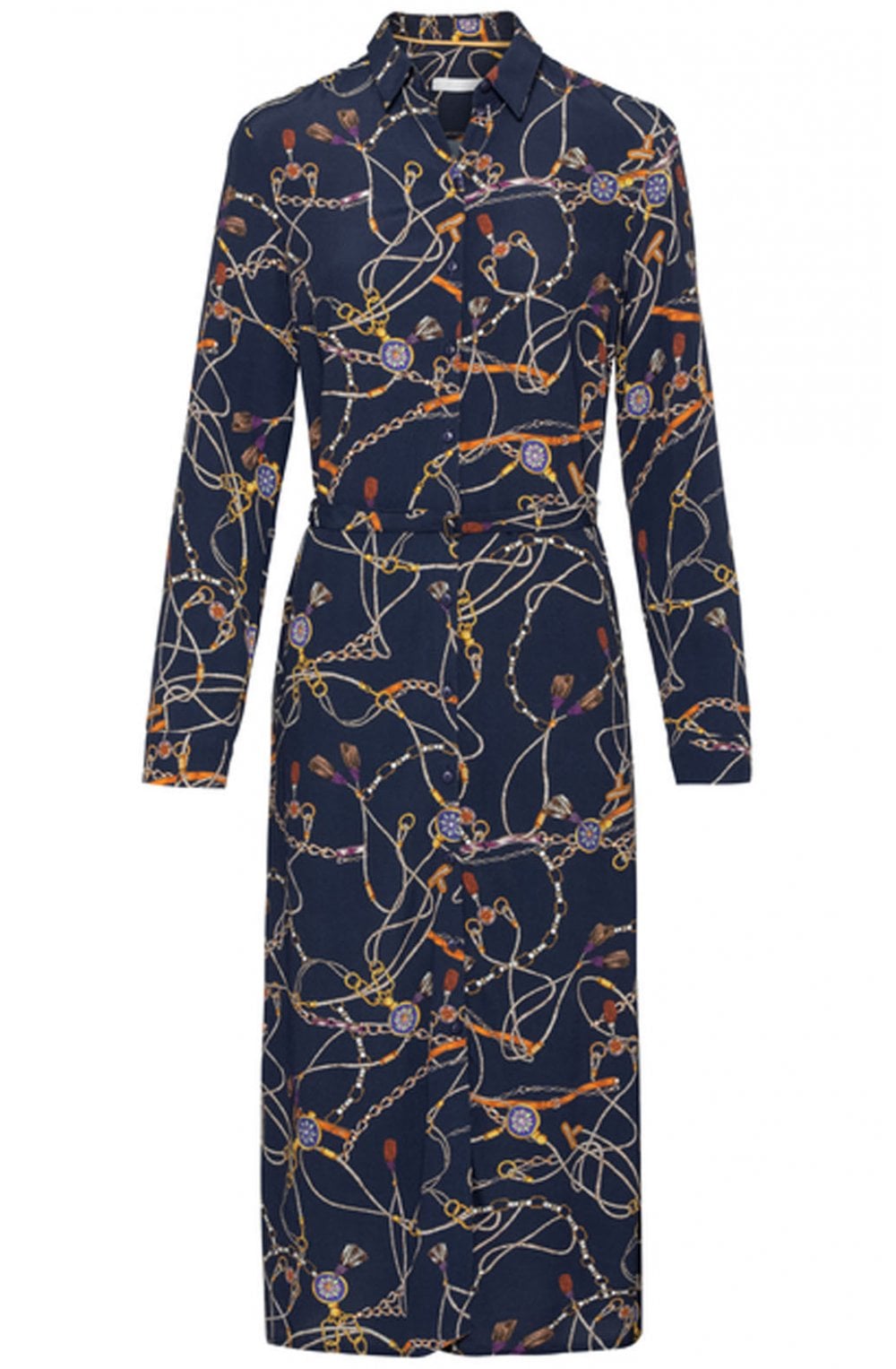 Navy Chain Print Shirt Dress