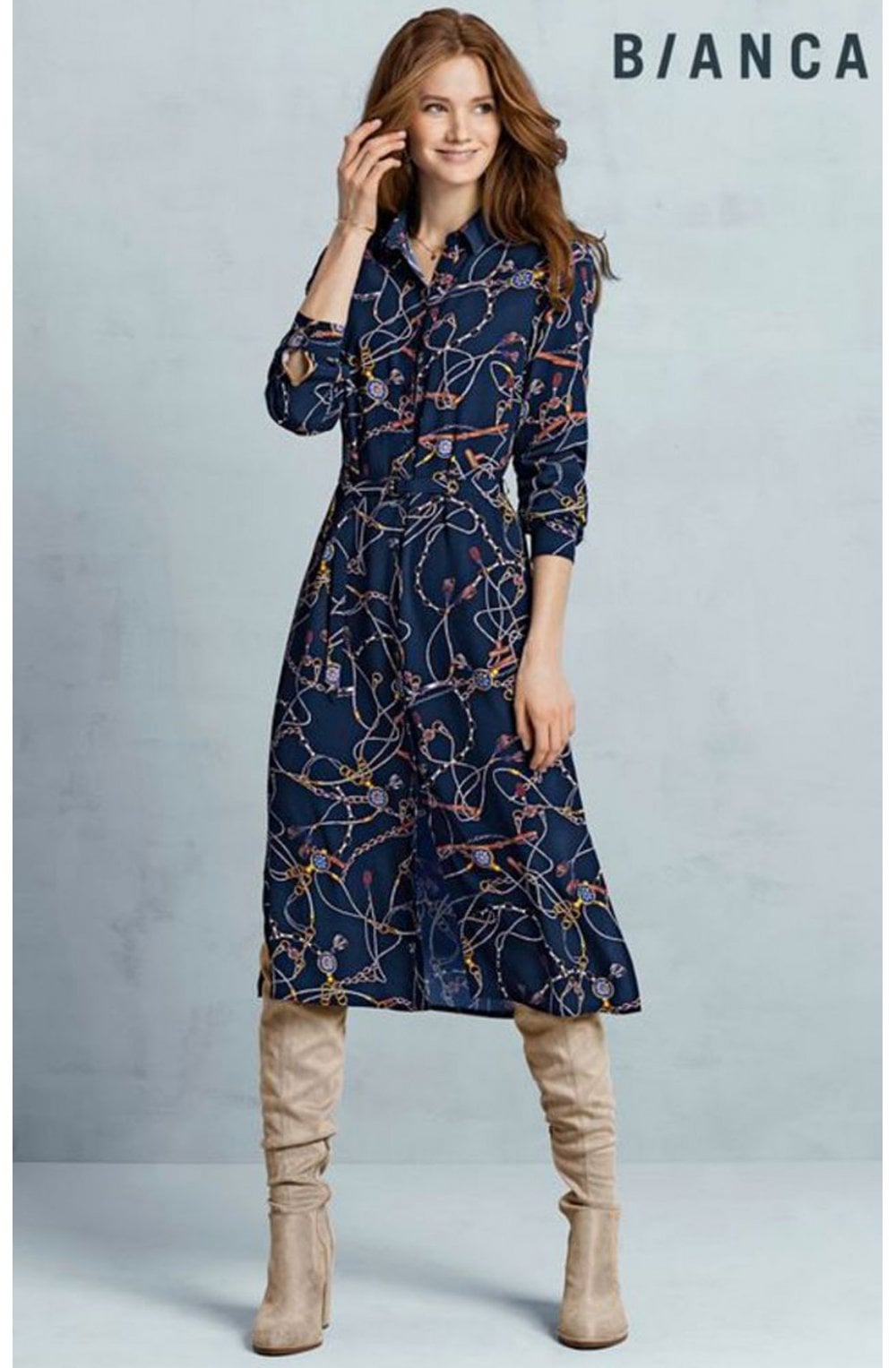 Navy Chain Print Shirt Dress