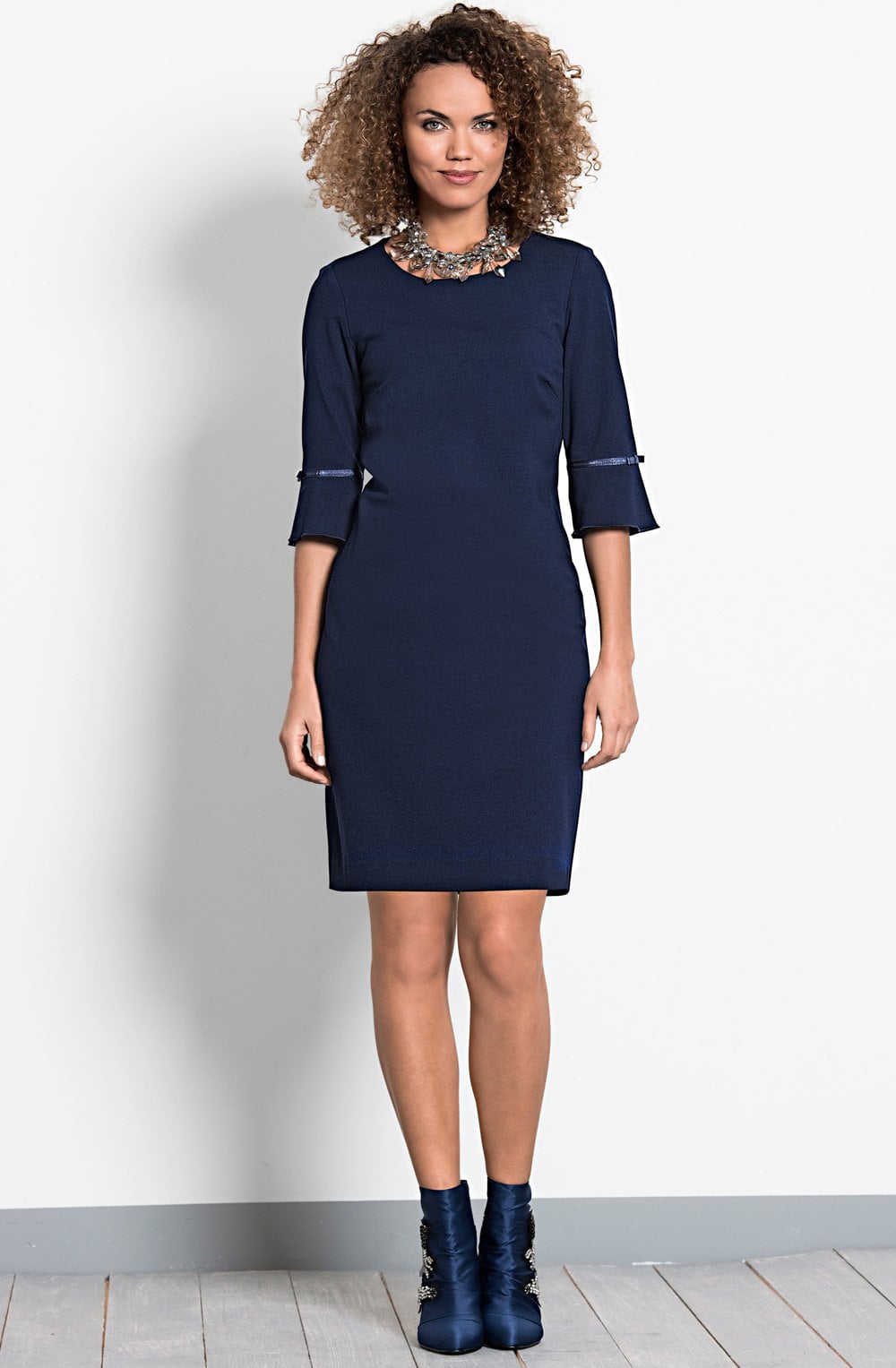 Navy Flared Sleeve Dress