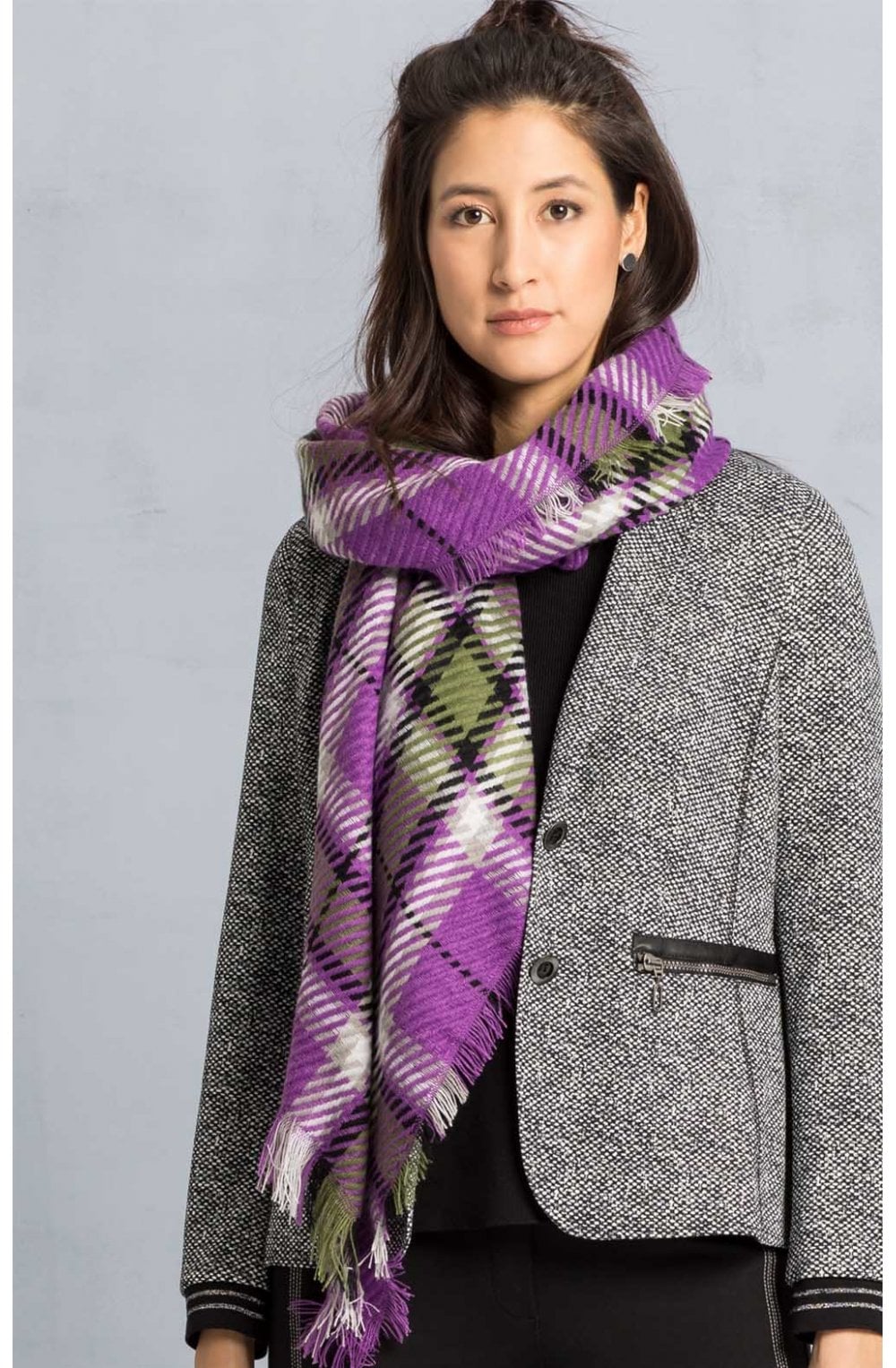 Purple Check Print Scarf