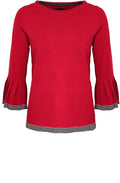 Red Pleated Bell Sleeve Top