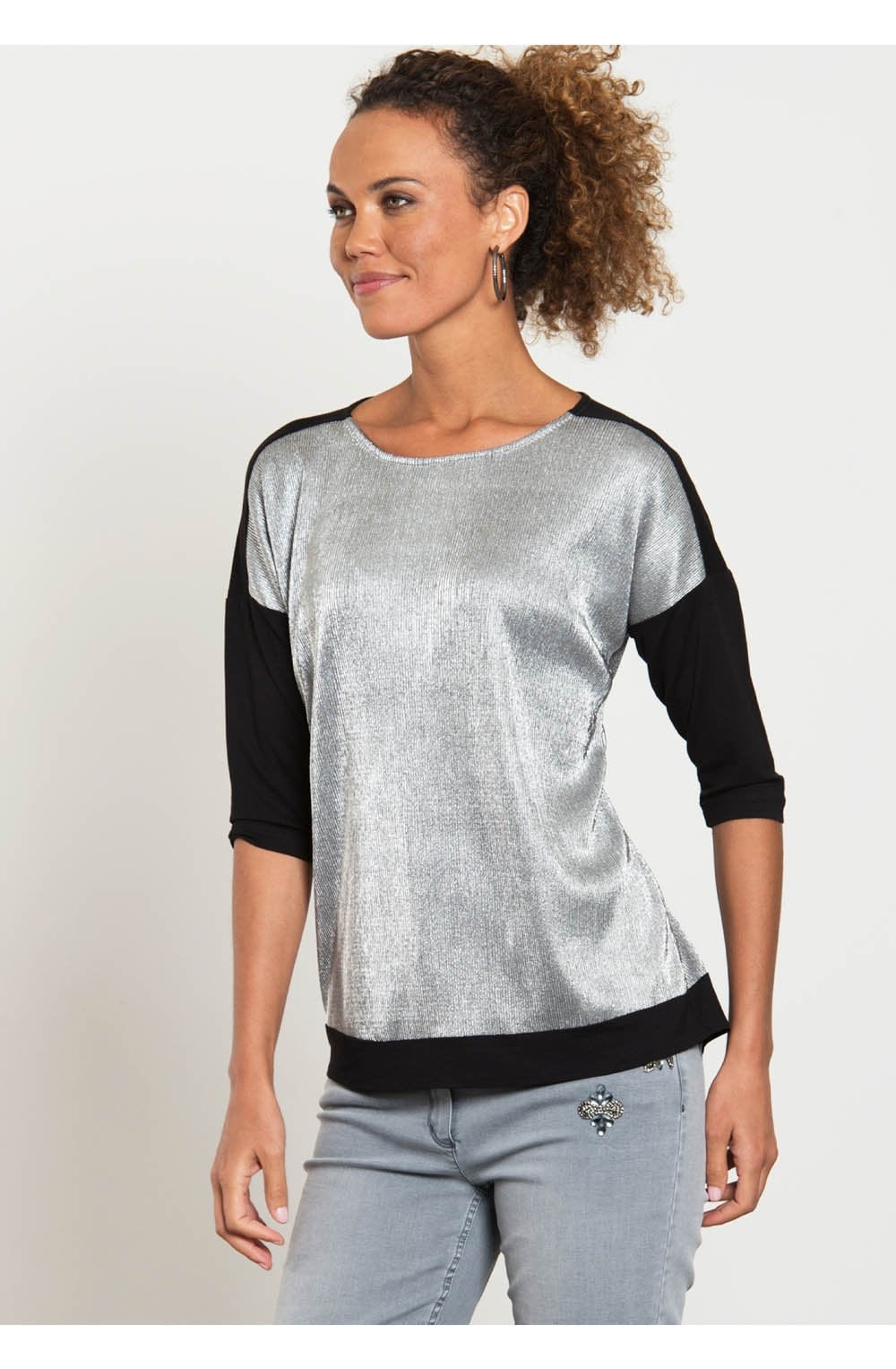 Silver Pleated Front Top