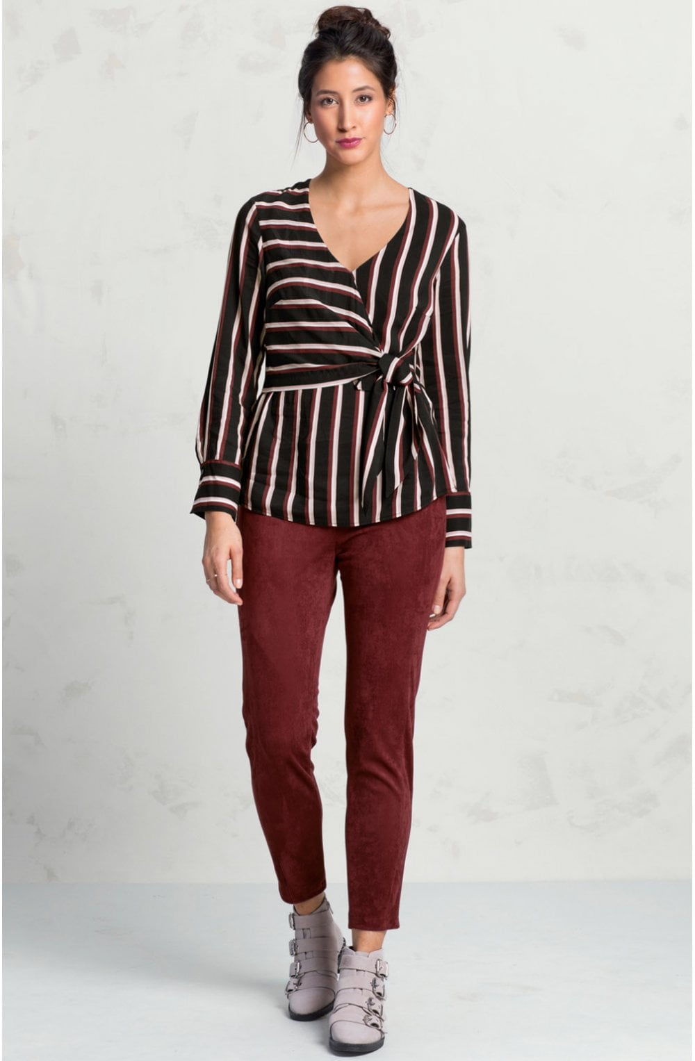 Striped Tie Front Blouse