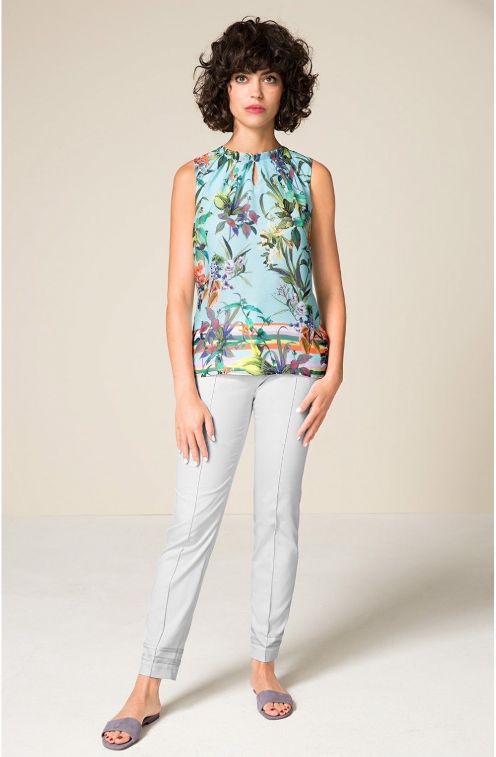 Tropical Print Sleeveless Top