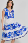 Blue and White Ocean Design Sleeveless Dress