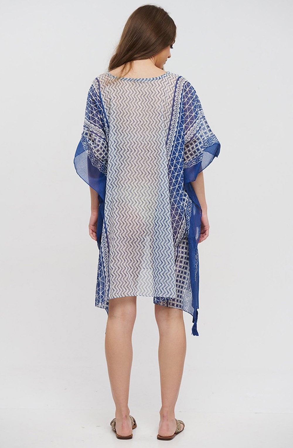 Blue and White Semi Sheer Kaftan Dress