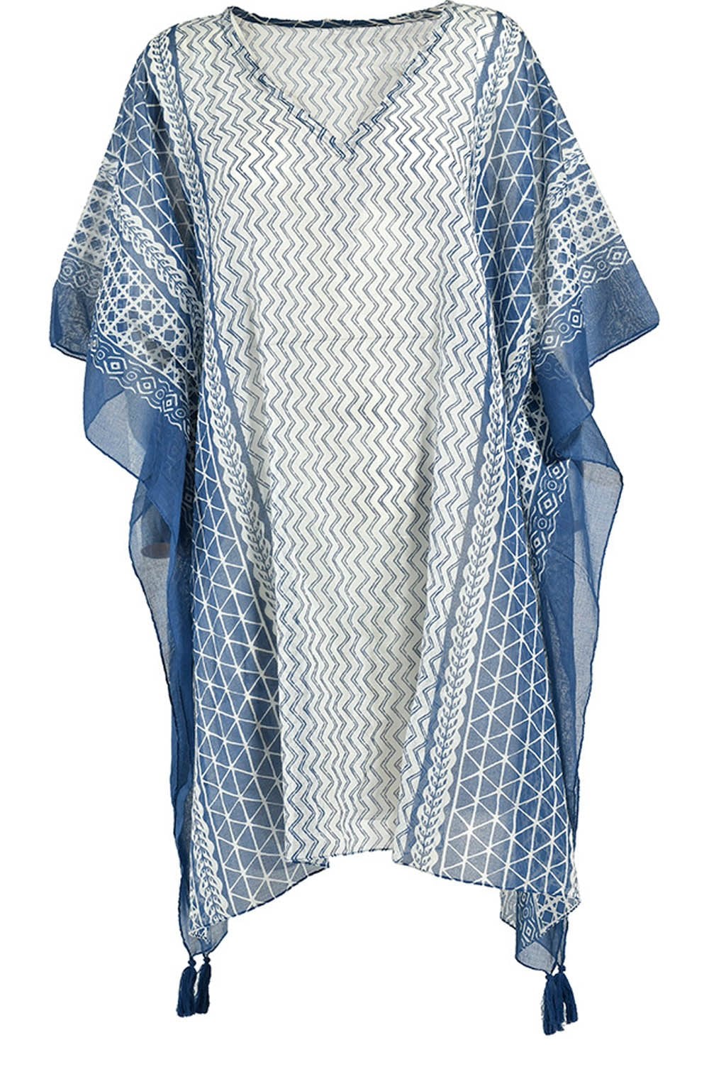 Blue and White Semi Sheer Kaftan Dress