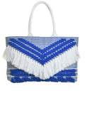Blue and White Statement Fringe Bag