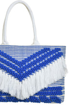 Blue and White Statement Fringe Bag