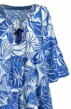 Blue and White Tasselled and Tiered Dress