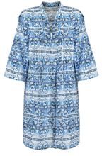 Blue Floral Print Button Down Dress