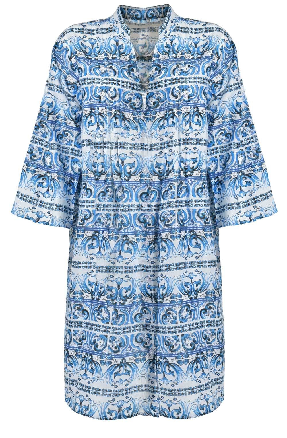 Blue Floral Print Button Down Dress