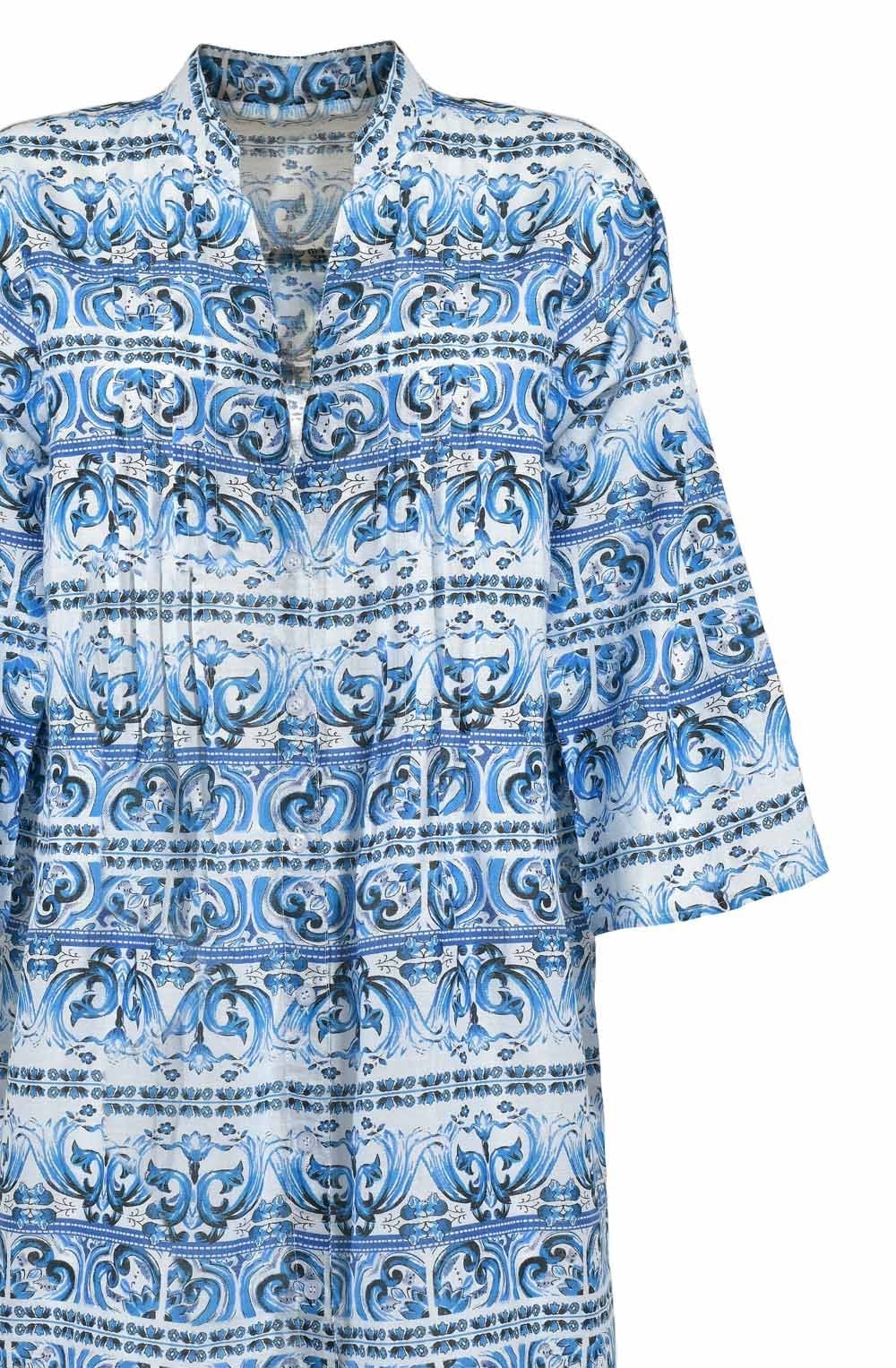 Blue Floral Print Button Down Dress