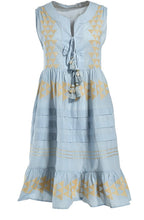 Light Blue Gold Embroidered Sleeveless Dress