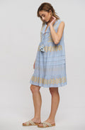 Light Blue Gold Embroidered Sleeveless Dress