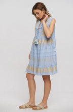 Light Blue Gold Embroidered Sleeveless Dress
