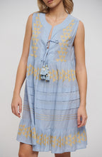 Light Blue Gold Embroidered Sleeveless Dress