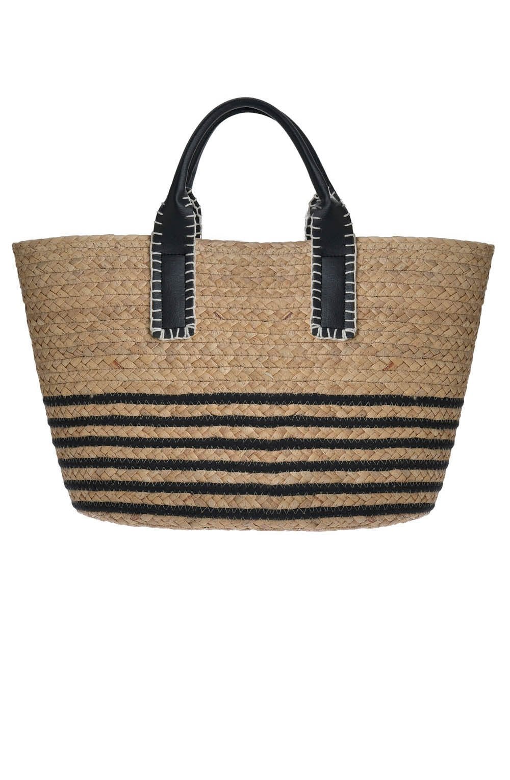 Natural Straw and Black Stripe Bag