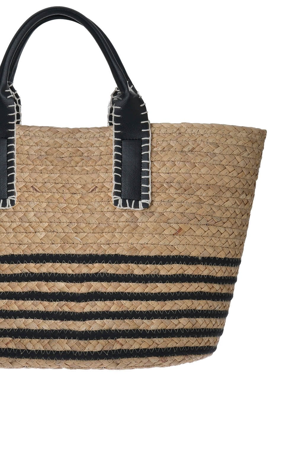 Natural Straw and Black Stripe Bag