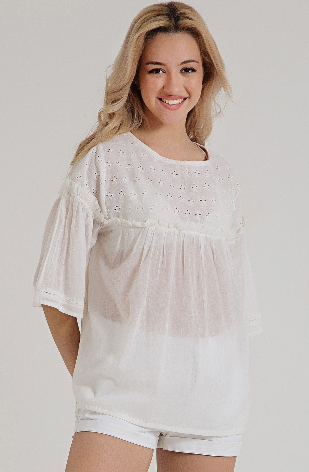 White Broderie Anglaise and Ruffled Blouse