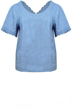Dusty Blue Embroidered Linen Back and Sleeve Top