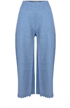 Dusty Blue Embroidered Linen Cropped Trousers