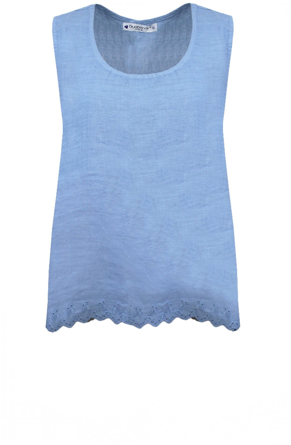 Dusty Blue Embroidered Linen Sleeveless Top