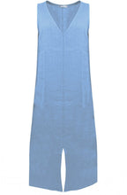 Dusty Blue Front Slit Linen Dress