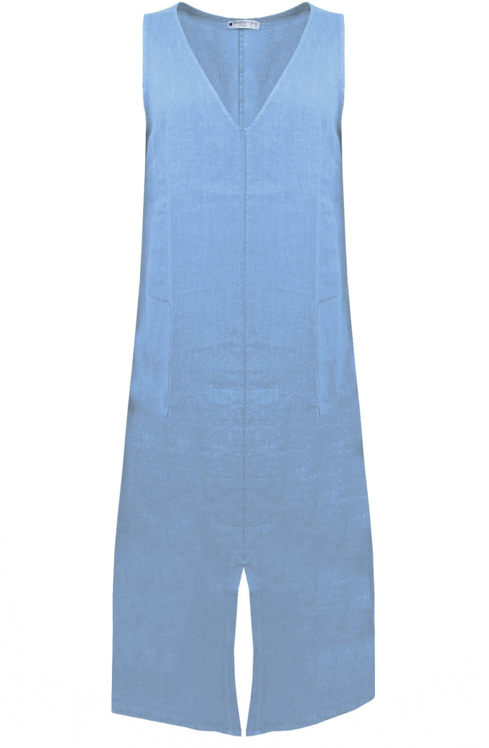 Dusty Blue Front Slit Linen Dress