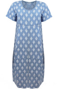 Dusty Blue Geometric Print Linen Tulip Dress
