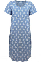 Dusty Blue Geometric Print Linen Tulip Dress
